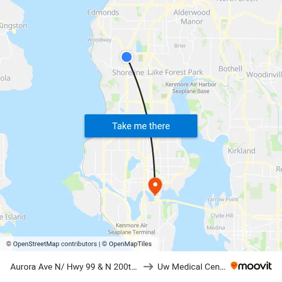 Aurora Ave N/ Hwy 99 & N 200th St to Uw Medical Center map