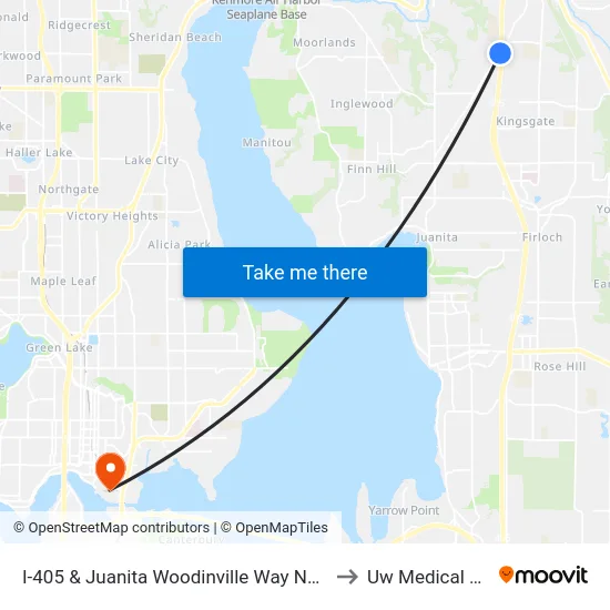 I-405 & Juanita Woodinville Way NE (Brickyard) to Uw Medical Center map