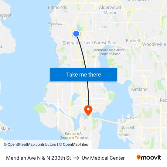 Meridian Ave N & N 200th St to Uw Medical Center map