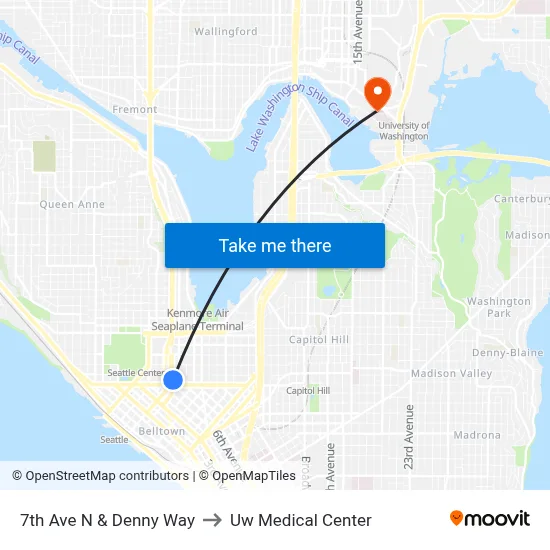 7th Ave N & Denny Way to Uw Medical Center map