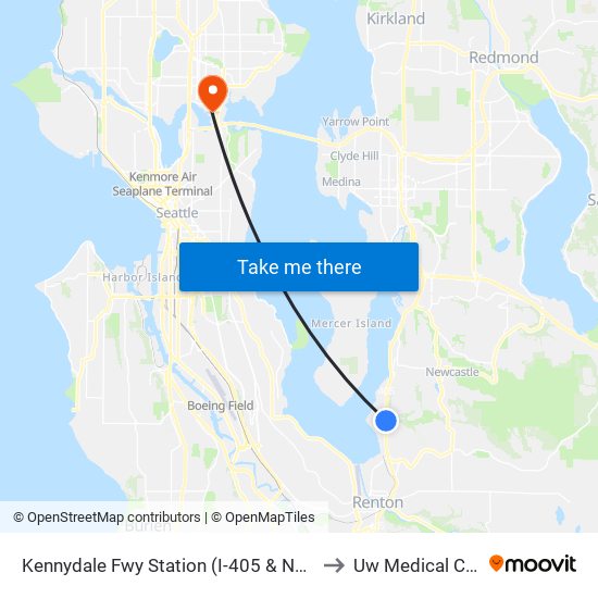 Kennydale Fwy Station (I-405 & NE 30th St) to Uw Medical Center map