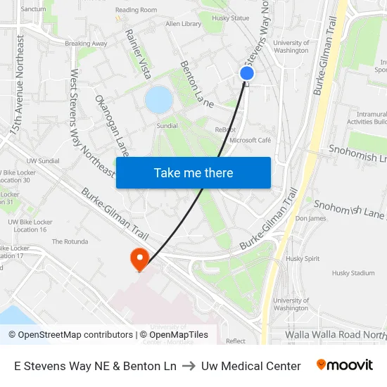 E Stevens Way NE & Benton Ln to Uw Medical Center map
