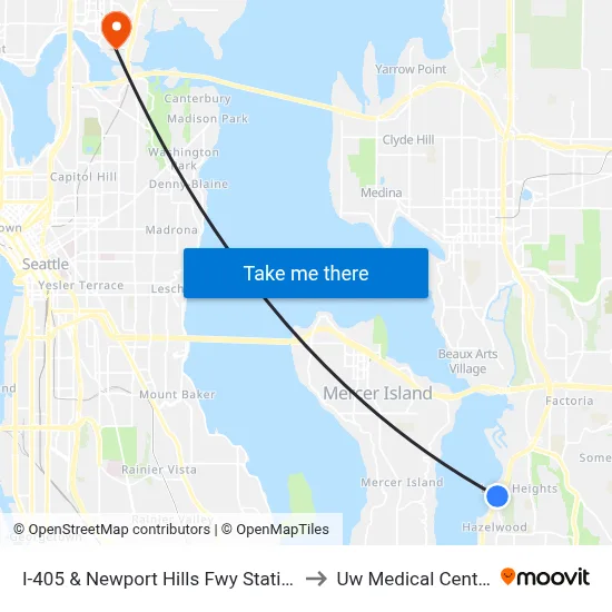 I-405 & Newport Hills Fwy Station to Uw Medical Center map