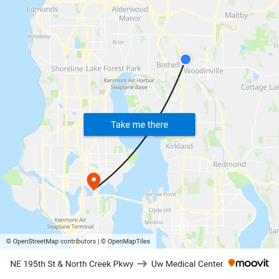 NE 195th St & North Creek Pkwy to Uw Medical Center map