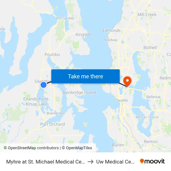 Myhre at St. Michael Medical Center to Uw Medical Center map