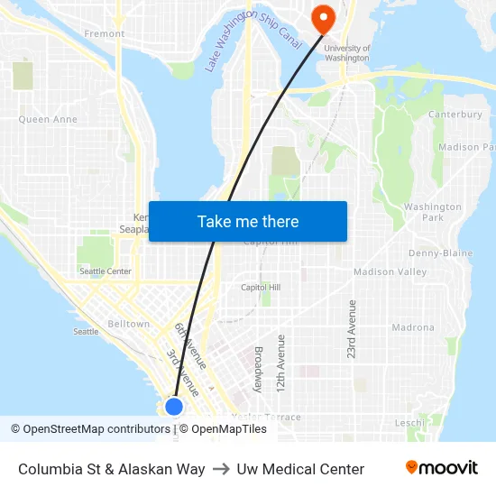 Columbia St & Alaskan Way to Uw Medical Center map