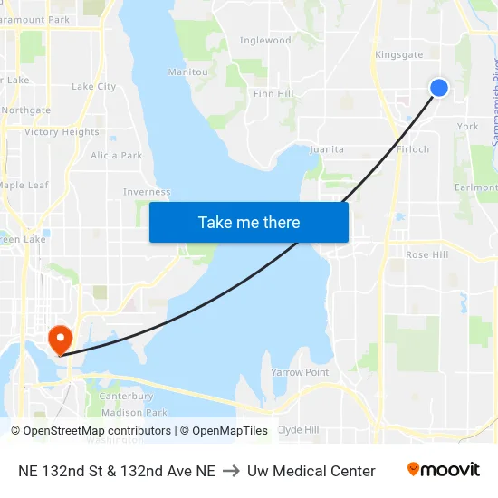 NE 132nd St & 132nd Ave NE to Uw Medical Center map