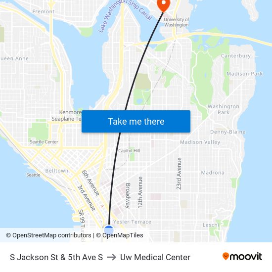 S Jackson St & 5th Ave S to Uw Medical Center map