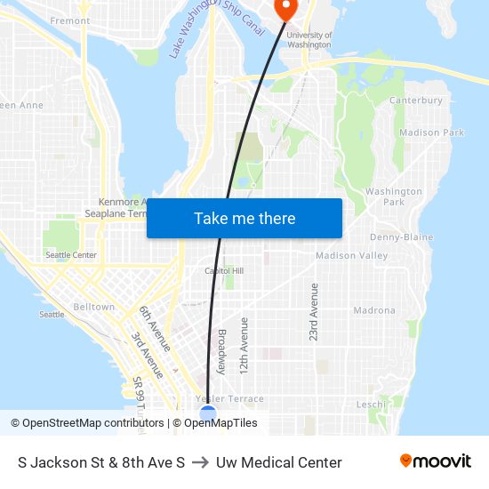 S Jackson St & 8th Ave S to Uw Medical Center map