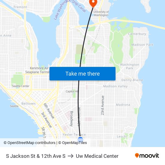 S Jackson St & 12th Ave S to Uw Medical Center map