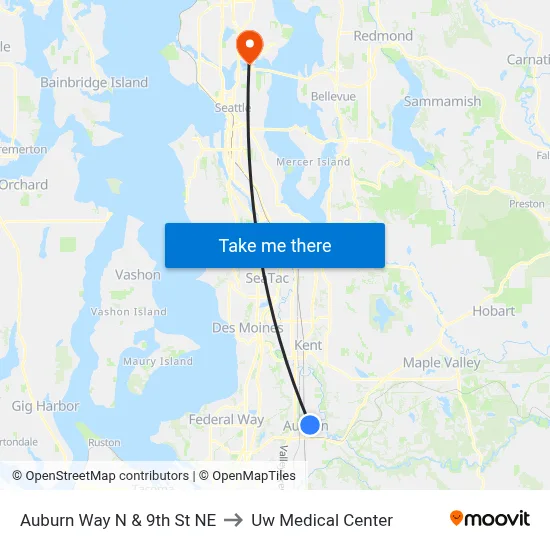 Auburn Way N & 9th St NE to Uw Medical Center map
