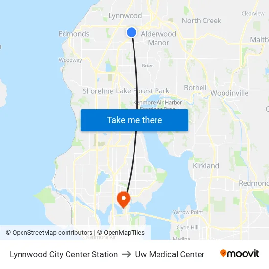 Lynnwood City Center Station to Uw Medical Center map