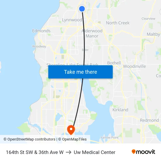 164th St SW & 36th Ave W to Uw Medical Center map