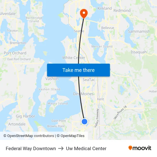 Federal Way Downtown to Uw Medical Center map