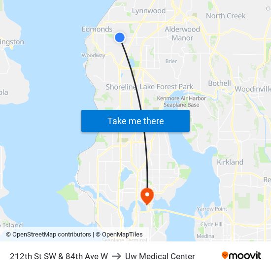 212th St SW & 84th Ave W to Uw Medical Center map