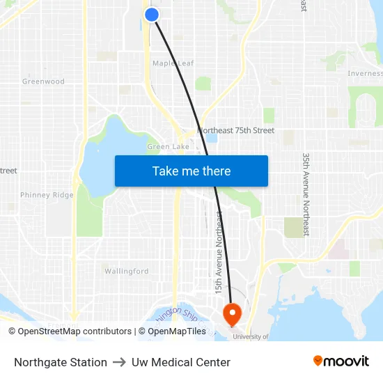 Northgate Station to Uw Medical Center map