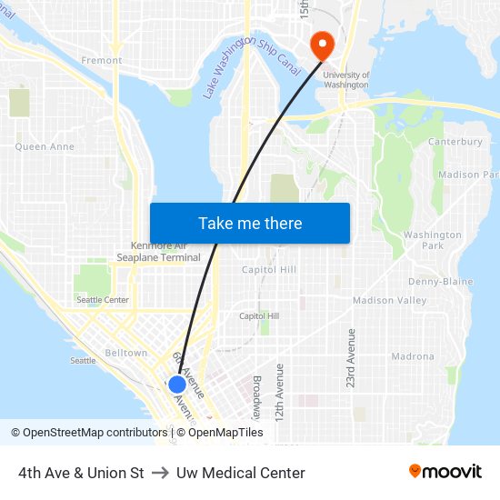 4th Ave & Union St to Uw Medical Center map