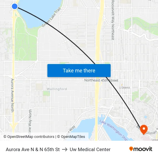 Aurora Ave N & N 65th St to Uw Medical Center map
