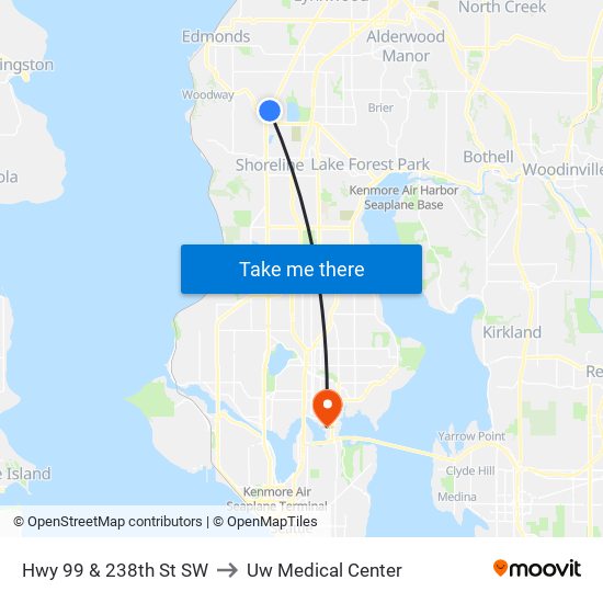 Hwy 99 & 238th St SW to Uw Medical Center map