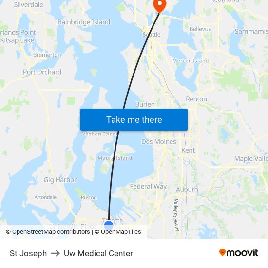 St Joseph to Uw Medical Center map