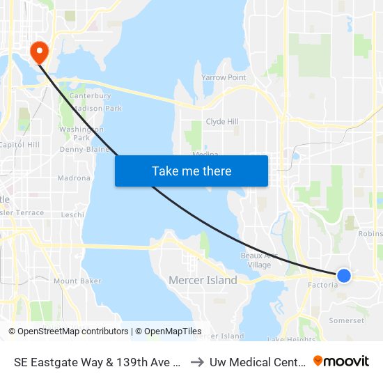 SE Eastgate Way & 139th Ave SE to Uw Medical Center map