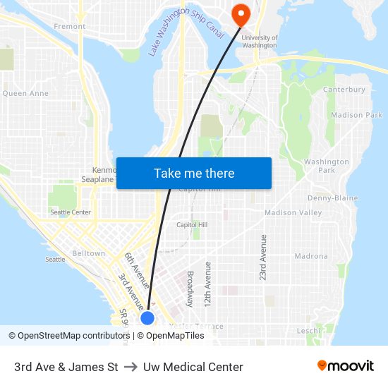 3rd Ave & James St to Uw Medical Center map