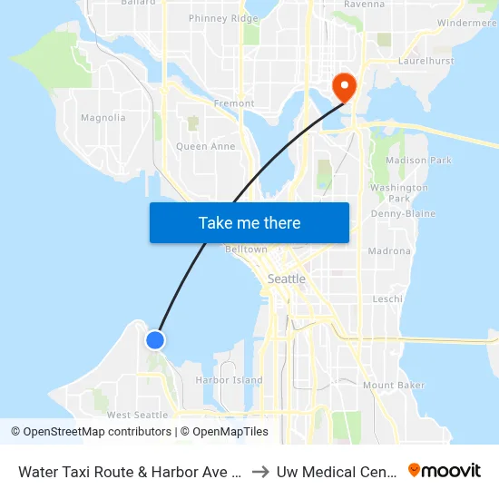 Water Taxi Route & Harbor Ave Sw to Uw Medical Center map
