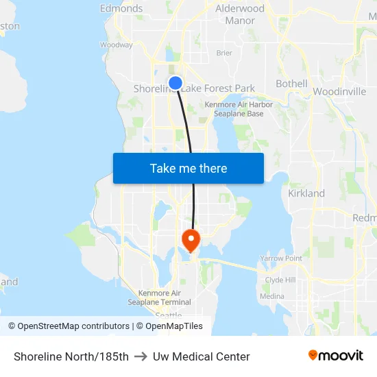 Shoreline North/185th to Uw Medical Center map