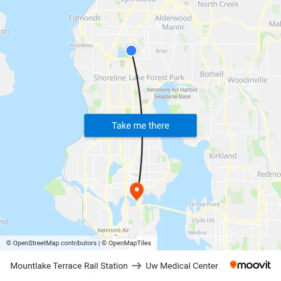 Mountlake Terrace Rail Station to Uw Medical Center map