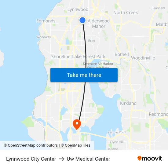 Lynnwood City Center to Uw Medical Center map