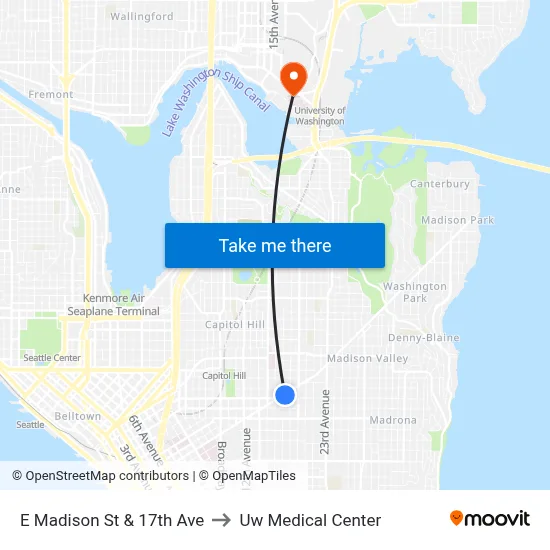 E Madison St & 17th Ave to Uw Medical Center map