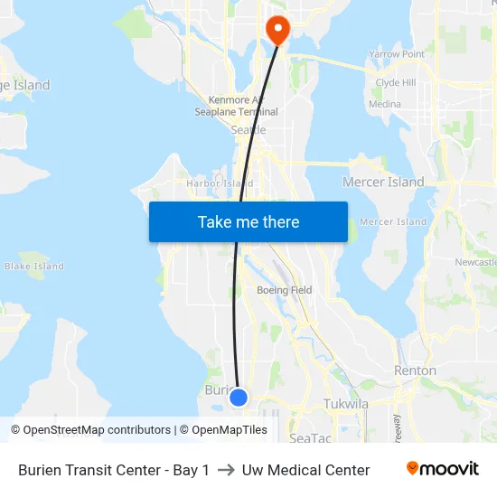 Burien Transit Center - Bay 1 to Uw Medical Center map