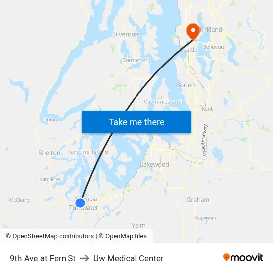 9th Ave at Fern St to Uw Medical Center map