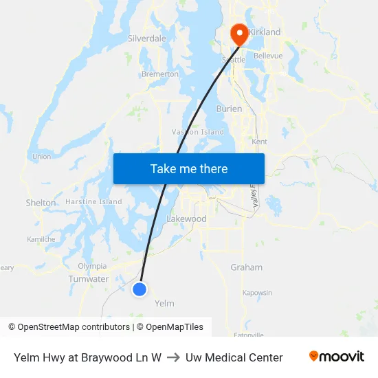 Yelm Hwy at Braywood Ln W to Uw Medical Center map
