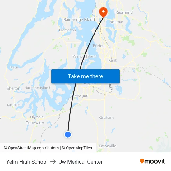 Yelm High School to Uw Medical Center map