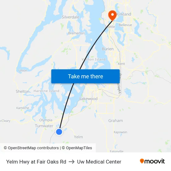 Yelm Hwy at Fair Oaks Rd to Uw Medical Center map