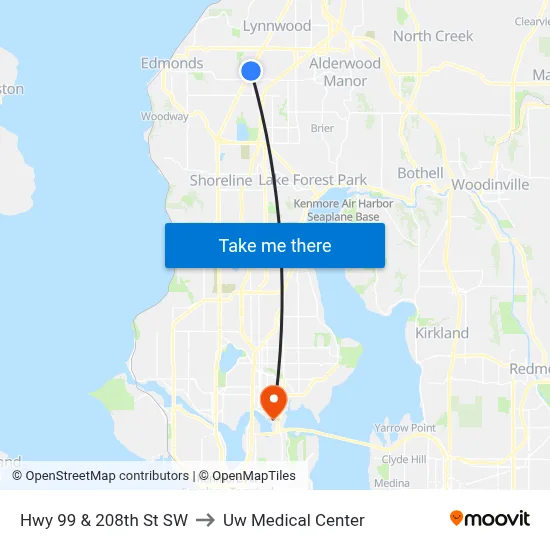 Hwy 99 & 208th St SW to Uw Medical Center map