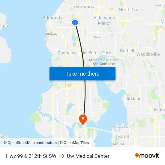 Hwy 99 & 212th St SW to Uw Medical Center map