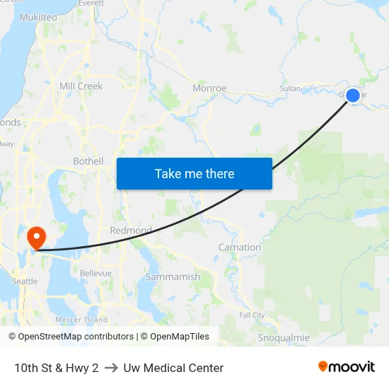 10th St & Hwy 2 to Uw Medical Center map