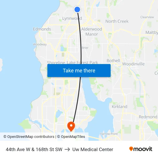 44th Ave W & 168th St SW to Uw Medical Center map