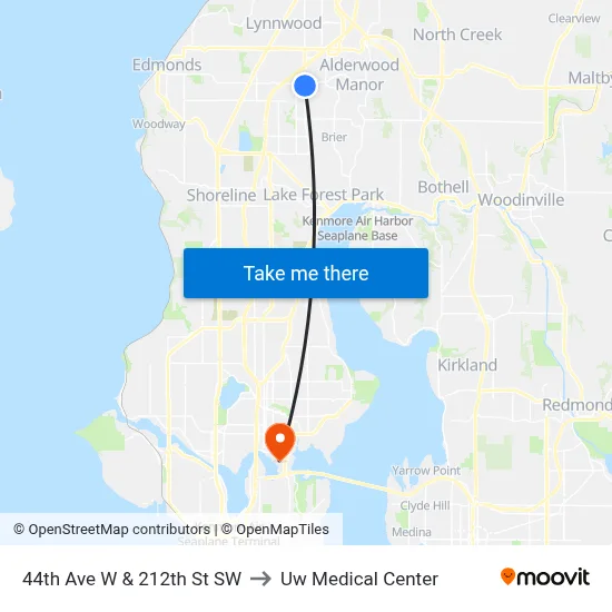44th Ave W & 212th St SW to Uw Medical Center map
