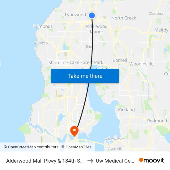 Alderwood Mall Pkwy & 184th St SW to Uw Medical Center map