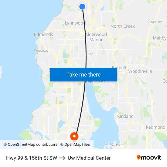 Hwy 99 & 156th St SW to Uw Medical Center map