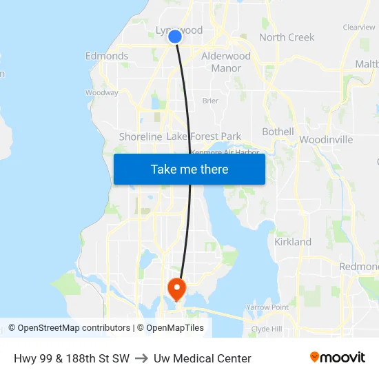 Hwy 99 & 188th St SW to Uw Medical Center map