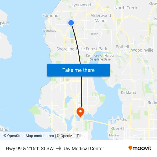 Hwy 99 & 216th St SW to Uw Medical Center map