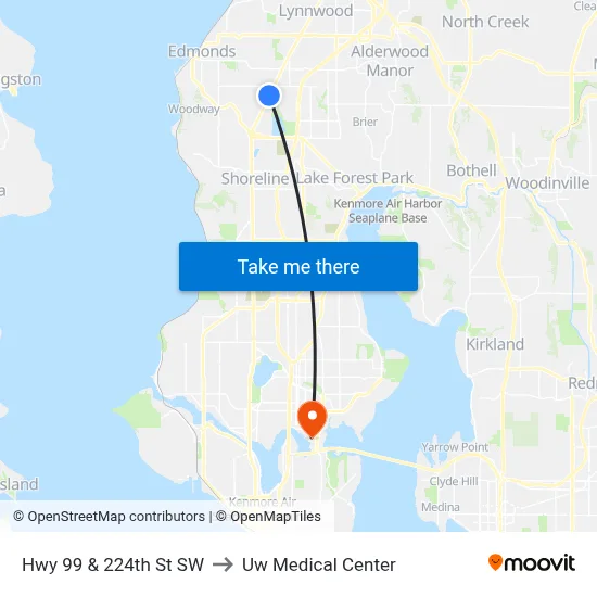 Hwy 99 & 224th St SW to Uw Medical Center map