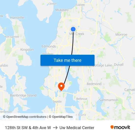 128th St SW & 4th Ave W to Uw Medical Center map
