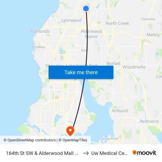 164th St SW & Alderwood Mall Pkwy to Uw Medical Center map