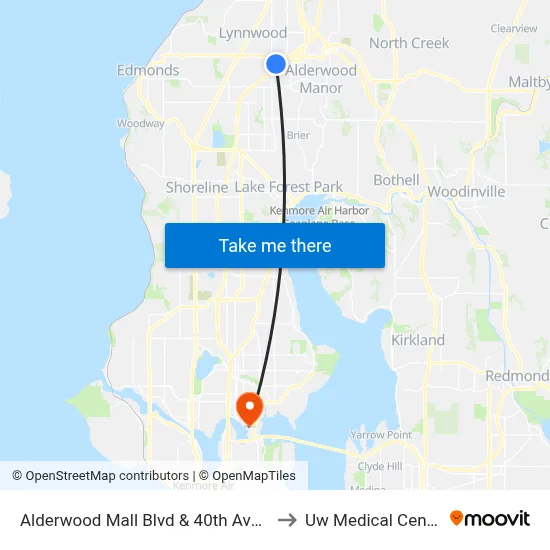 Alderwood Mall Blvd & 40th Ave W to Uw Medical Center map