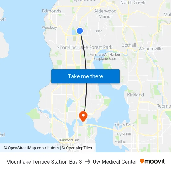 Mountlake Terrace Station Bay 3 to Uw Medical Center map
